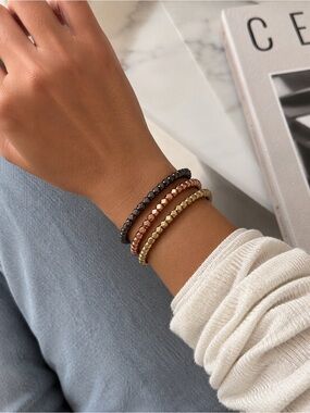 Lokai Women's Beaded Stretch Bracelet Trio - Black, Rose Gold & Gold